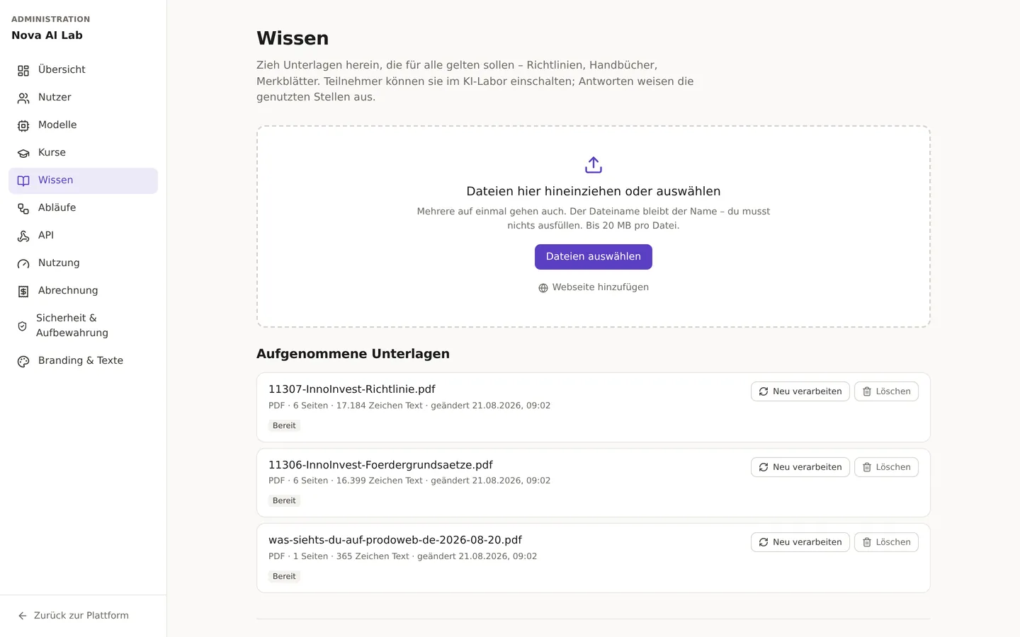 Verwaltungsbereich: aufgenommene Unterlagen als Wissensquelle