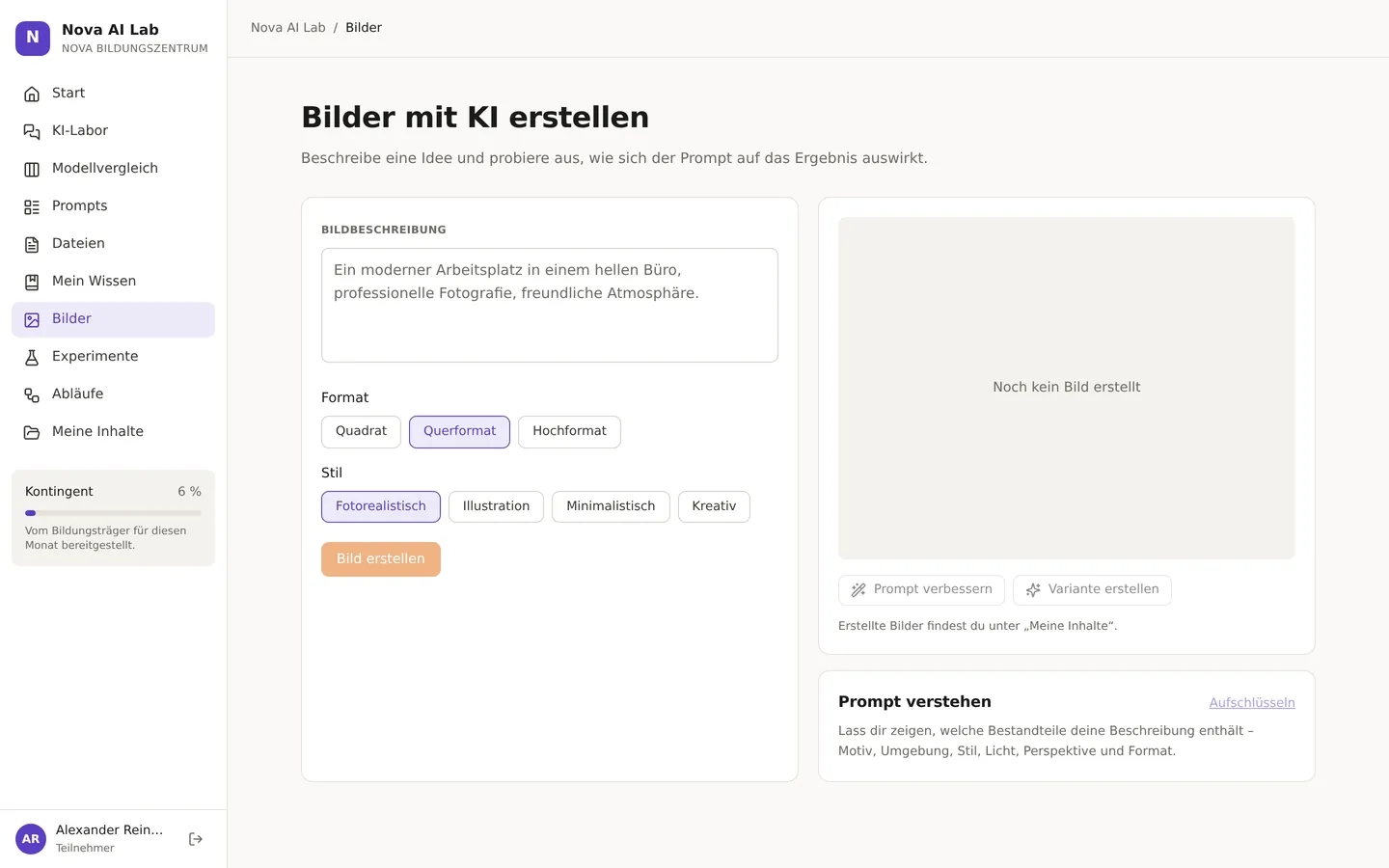 Bildgenerierung mit Format- und Stilauswahl